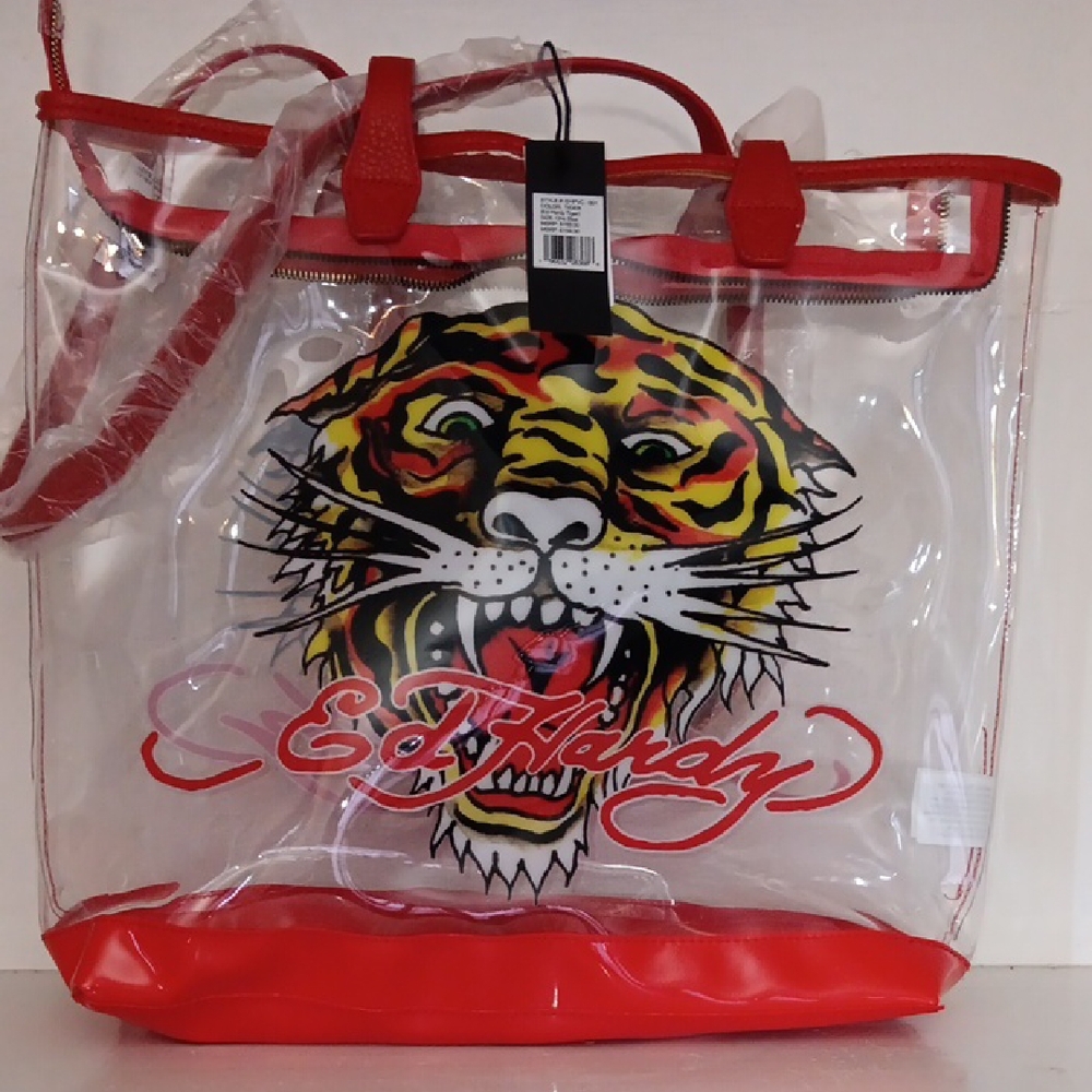 Ed Hardy White and Red Graphic Tote Bag